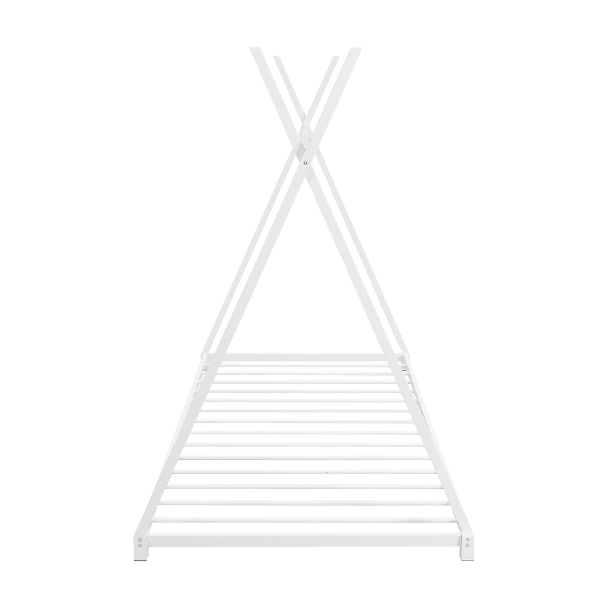 Metal Twin Size House Platform Bed with Triangle Structure  White