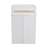 Wood Twin Size Loft Bed with Wardrobes and 2-Drawer Desk with Cabinet  White