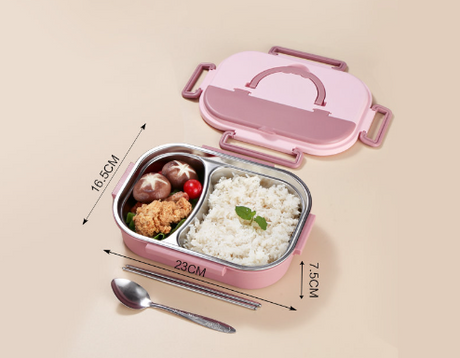 Stylish, simple, portable, large capacity 304 stainless steel two-compartment lunch box with bowl lunch box - V.I.P Digital Presence