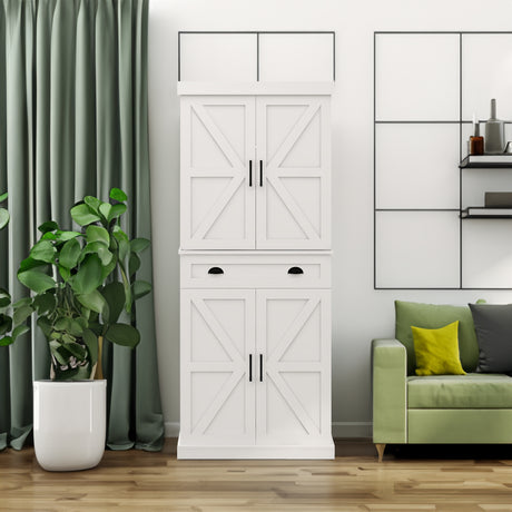 71" Kitchen Pantry Storage Cabinet with 4 Doors(2Doors with Racks)1 Drawer 2 Adjustable Shelves Freestanding Cupboard - V.I.P Digital Presence