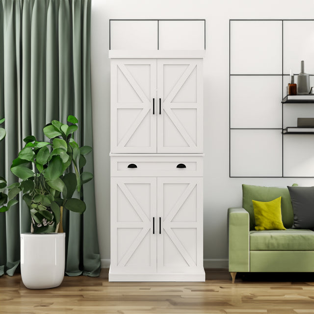 71" Kitchen Pantry Storage Cabinet with 4 Doors(2Doors with Racks)1 Drawer 2 Adjustable Shelves Freestanding Cupboard - V.I.P Digital Presence