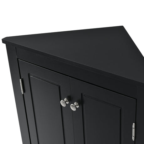 Black Triangle Bathroom Storage Cabinet with Adjustable Shelves, Freestanding Floor Cabinet for Home Kitchen - V.I.P Digital Presence