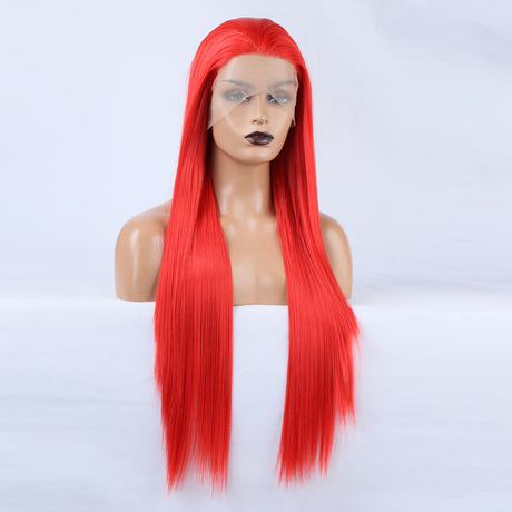 Ladies Red Wig Front Lace Large Lace Ladies Chemical Fiber Wig Headgear Lace wigs Long Straight Hair - V.I.P Digital Presence