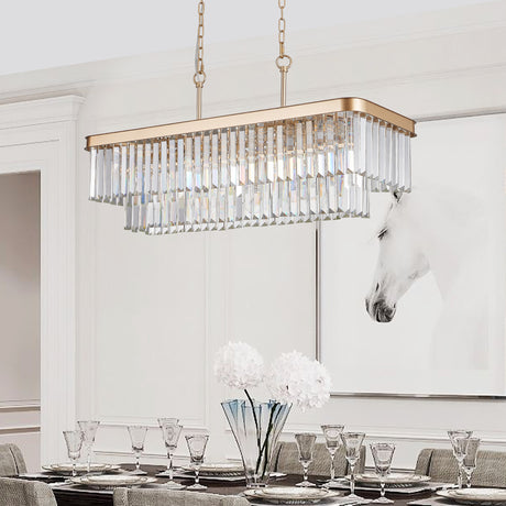 Chandeliers,Rectangular Crystal Chandelier Adjustable,E12 Modern Industrial Crystal Lights (Bulb Not Included) - V.I.P Digital Presence