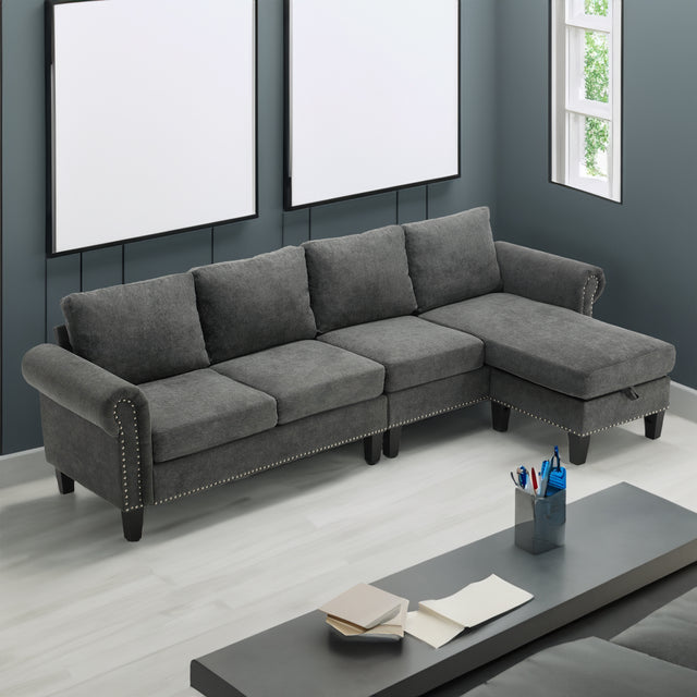 Convertible Sectional Sofa with Storage,L-shaped sofa Modern Linen Fabric Sectional Couches for Living Room,Gray - V.I.P Digital Presence