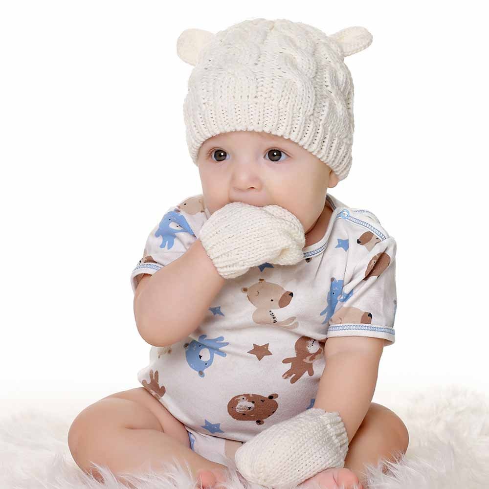 New Baby Kids Girls Boys Winter Warm Knit Hat Ear Solid Warm Cute Glove 2pcs Lovely Beanie Cap 0-18M - V.I.P Digital Presence