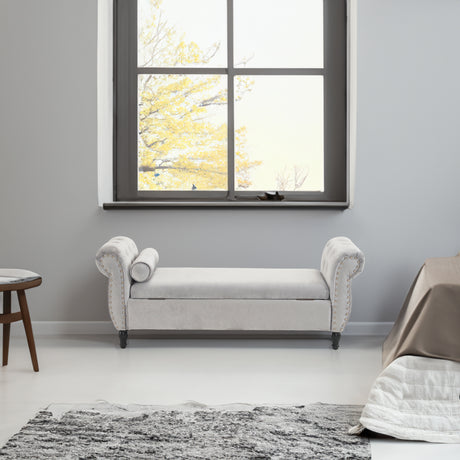 Velvet Multifunctional Storage Rectangular ottoman bench with 1 Pillow, grey - V.I.P Digital Presence