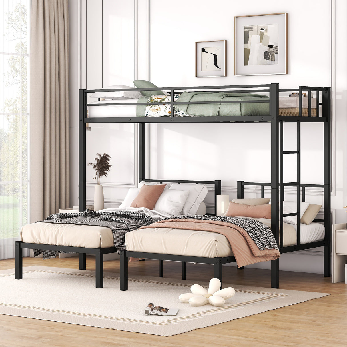 Twin over Twin & Twin Bunk Beds for 3, Twin XL over Twin & Twin Bunk Bed Metal Triple Bunk Bed, Black - V.I.P Digital Presence