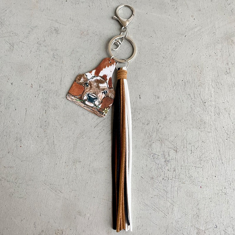 Handmade Popular Jewelry Western Farm Style Leather Keychain Cow Horse Deer Cow Brand Leather Tassels - V.I.P Digital Presence