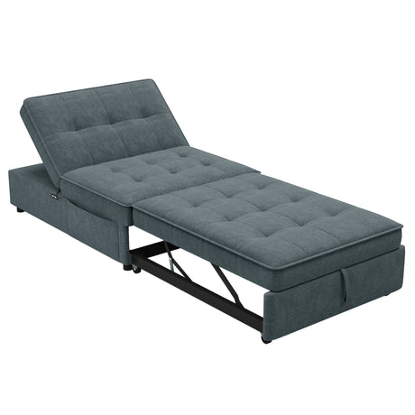 Four in one sofa bed, chair bed, multifunctional folding Ottoman bed with storage bag and USB port, dark blue - V.I.P Digital Presence