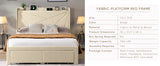 Full Size Bed Frame with 2 Storage Drawers Upholstered Bed Frame Beige