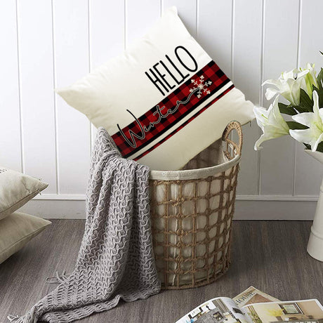 Christmas Pillowcase Linen Red Black Checkered Letter Printed Pillow Cover Holiday Living Room Decoration - V.I.P Digital Presence