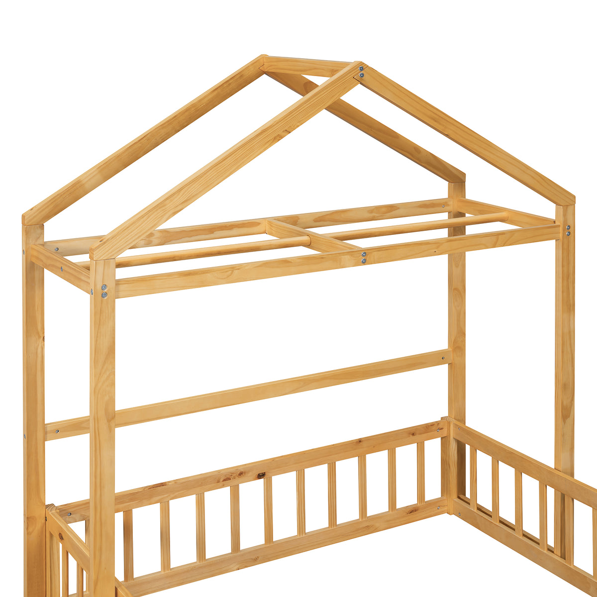 Wooden Full Size Children's Bed with Detachable Headboard and Integrated Clothes Drying Rack, Natural - V.I.P Digital Presence