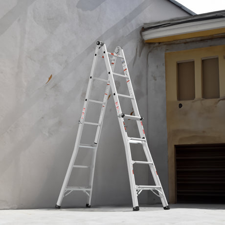 17ft Multi-Position Foldable Aluminum Ladder, A-Frame and Straight Ladder, ANSI 250lbs - V.I.P Digital Presence