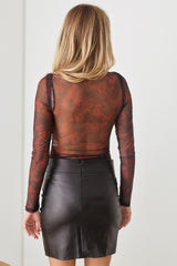 Vivid Veil Abstract Mesh Lace-Up Long Sleeve Bodysuit