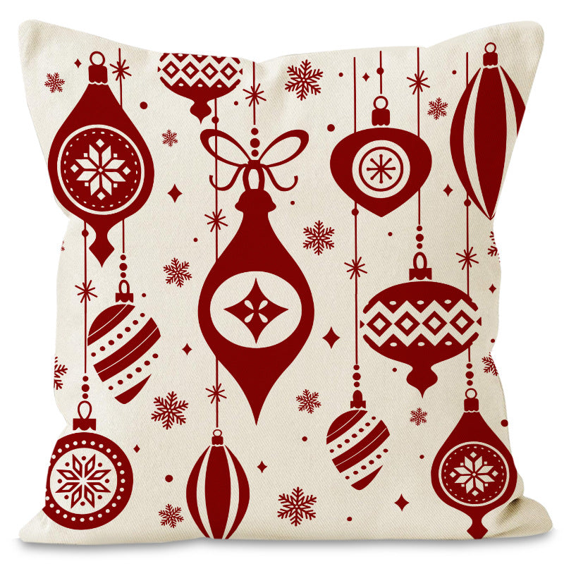 Christmas red ball pillow cover Christmas holiday themed home decoration pillowcase linen waist pillow - V.I.P Digital Presence