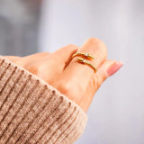 925 Sterling Silver Inlaid Zircon Bypass Ring - V.I.P Digital Presence