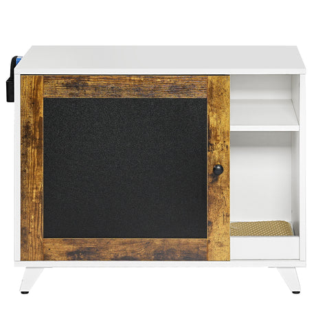 Litter Box Enclosure,Modern Hidden Cat Litter Box Enclosure Furniture with Scratching Pad for Living Room, White + vintage - V.I.P Digital Presence
