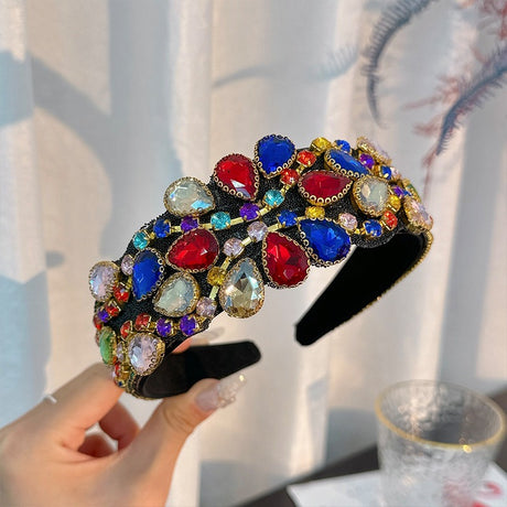Fashionable hair band for women Baroque retro water droplet drill bit band inlaid with colored diamond hair accessories - V.I.P Digital Presence