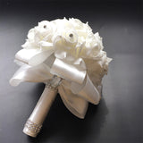White Ivory Bridal Bridesmaid Flower Wedding Bouquet Artificial Flower Rose Bouquet Crystal Bridal Bouquets - V.I.P Digital Presence