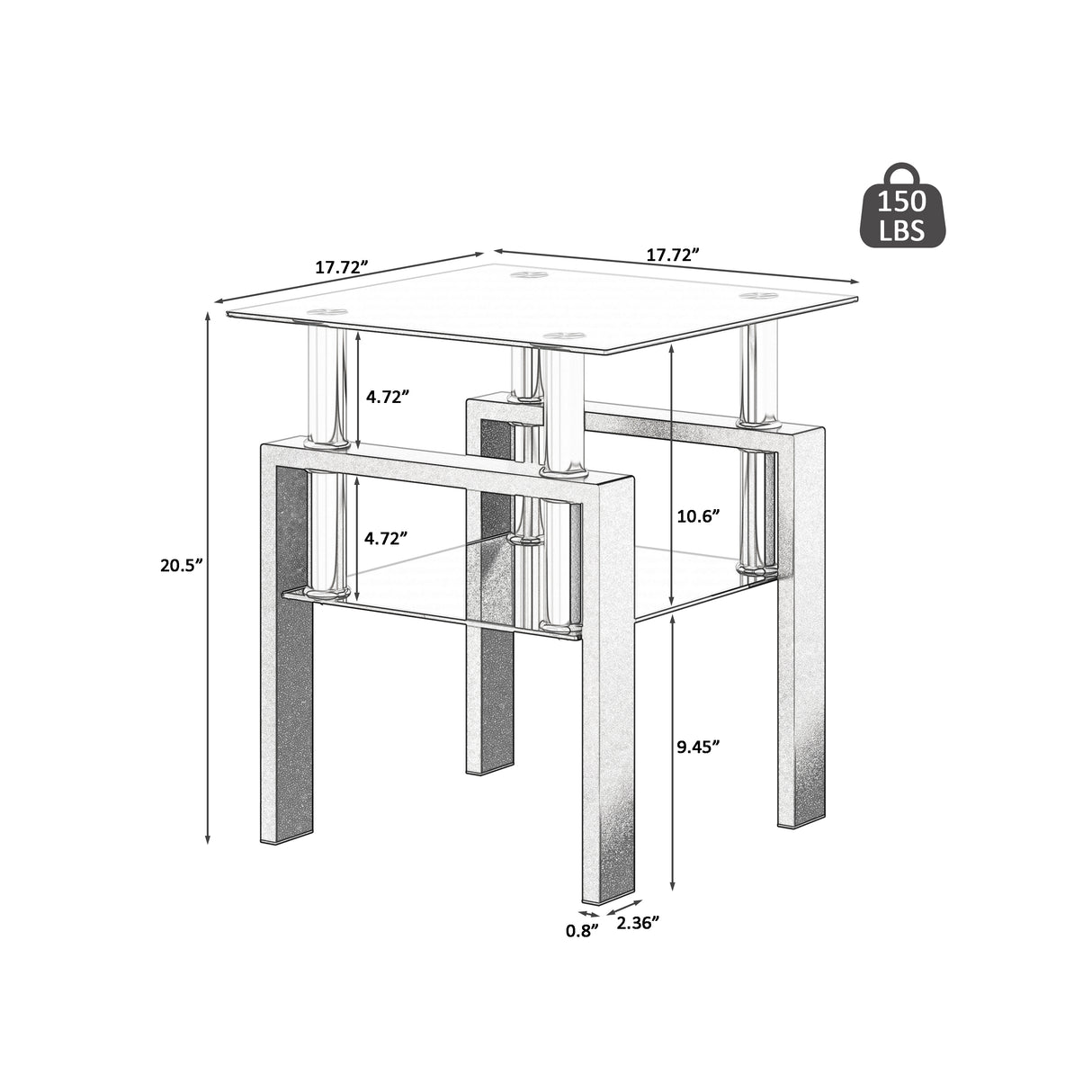 1-Piece Modern Tempered Glass Tea Table Coffee Table End Table, Square Table for Living Room, Black - V.I.P Digital Presence