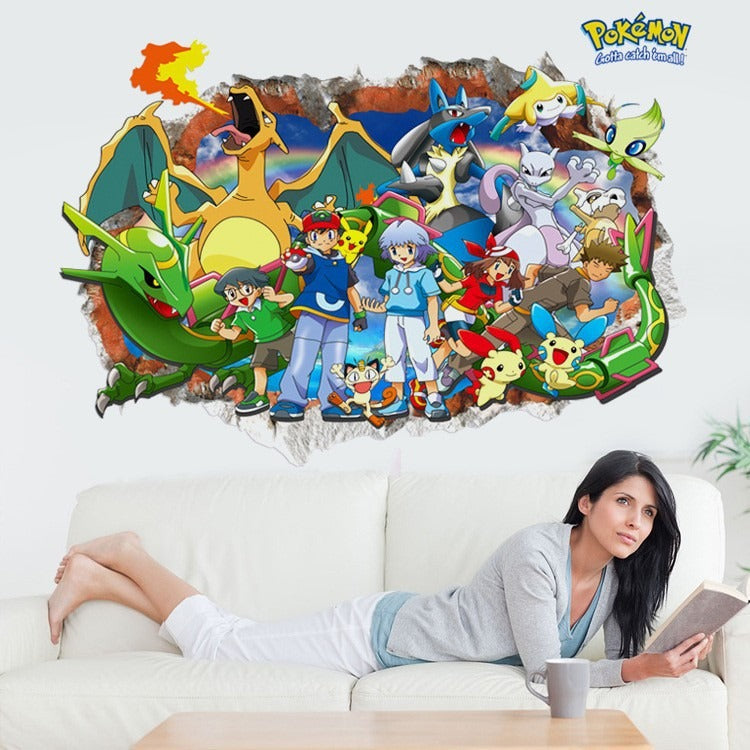 New 3D Pikachu Wall Sticker Pok é mon Wallpaper Self adhesive Cartoon Graffiti Anime Poster Children's Room PVC - V.I.P Digital Presence