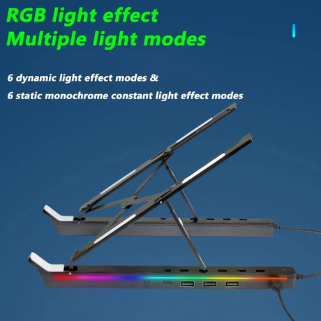 RGB Laptop Stand Adjustable 6 Gear Height Heat Dissipation USB Type-c Hub Ergonomic Notebook Holder for MacBook Tablet Phone - V.I.P Digital Presence