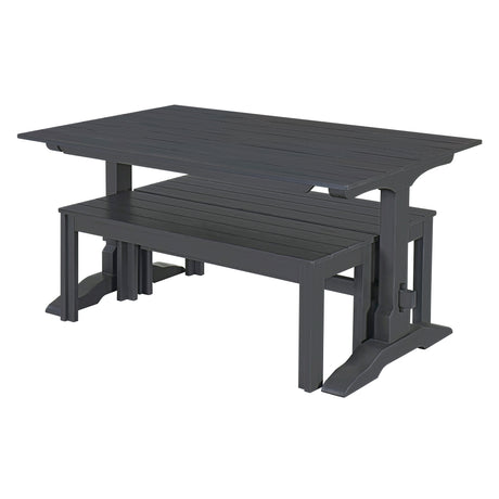 TREXM 3-piece retro cutlery set, rectangular stand table, and 2 wooden stools for 4 people (gray) - V.I.P Digital Presence