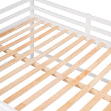 Full Size Low Loft Bed with Rolling Portable Desk, Drawers and Shelves, White