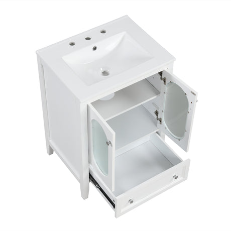 24" Bathroom Vanity with Sink, Bathroom Vanity Cabinet with One Drawer and Doors, Adjustable Shelf, Solid Wood and MDF, White - V.I.P Digital Presence
