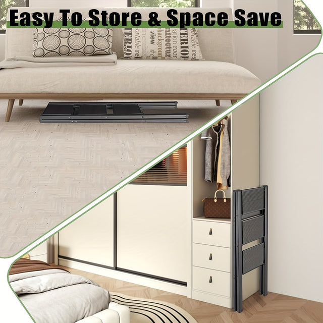 3 Step Ladder Aluminum Light Folding Step Bench Wide Non slip Pedal 300 lb Capacity Home Office Portable Ladder black - V.I.P Digital Presence