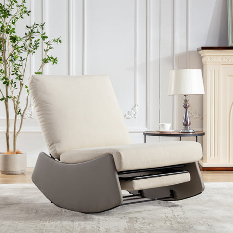 Modern rocking chair recliner, comfortable cushioned recliner with footstool, gray - V.I.P Digital Presence