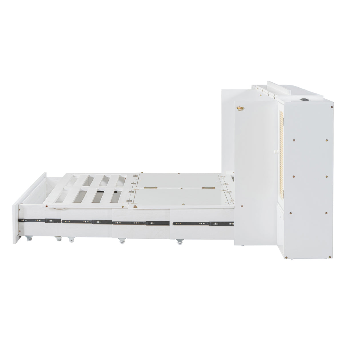 Large Murphy bed wall mounted bed with drawers, 2 storage cabinets, 1 set of sockets and USB ports, white - V.I.P Digital Presence