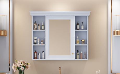 35'' x 28'' Blue Wall Mounted Bathroom Storage Cabinet with Mirror Door, Modern Bathroom Wall Cabinet with Mirror - V.I.P Digital Presence