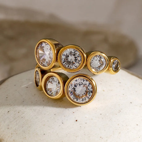 Stainless Steel Inlaid Zircon Bypass Ring - V.I.P Digital Presence