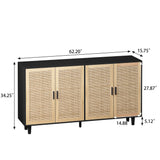 62.20"Elegant and Functional 4-Door Rattan Decorative Storage Cabinet,for Bedroom,Living Room,Office,Easy Assembly,Black - V.I.P Digital Presence