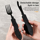 Vajilla de camping multifuncional de acero inoxidable, cuchillo, tenedor y cuchara, herramientas portátiles de supervivencia para comer al aire libre. 