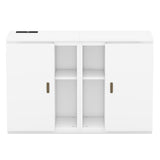 Queen Size Murphy Bed with Shelves, Cabinets and USB Ports,White