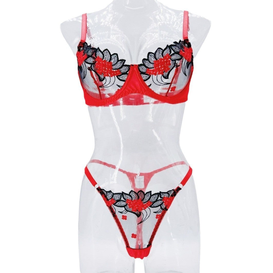 Underwear three-point sexy mesh embroidery perspective fun lingerie set women's T-pants temptation - V.I.P Digital Presence