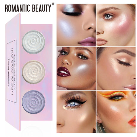 Romantic Beauty Tri-Color Baked Powder Highlighter Palette Pearl Glitter Highlighter Palette - V.I.P Digital Presence