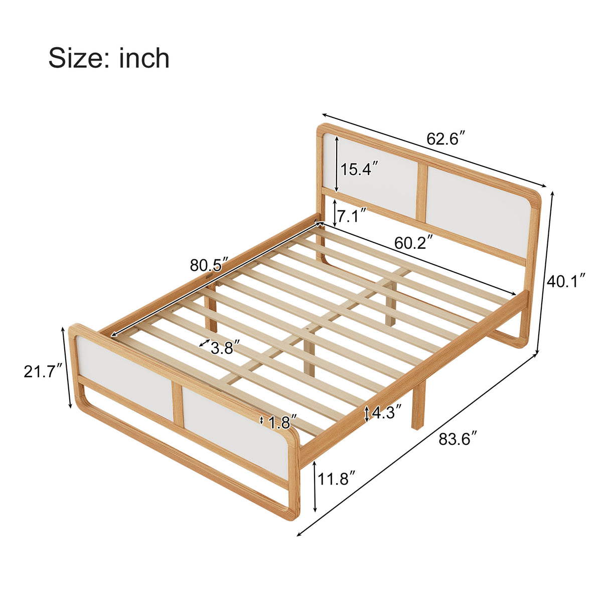 Modern Style Queen Size Solid Wood Platform Bed for Kids, Teens, Adults, No Need Box Spring, Walnut and White - V.I.P Digital Presence