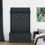 Hall tree with storage desk, entrance desk with drawers and 5 hooks, display rack, dark blue - V.I.P Digital Presence