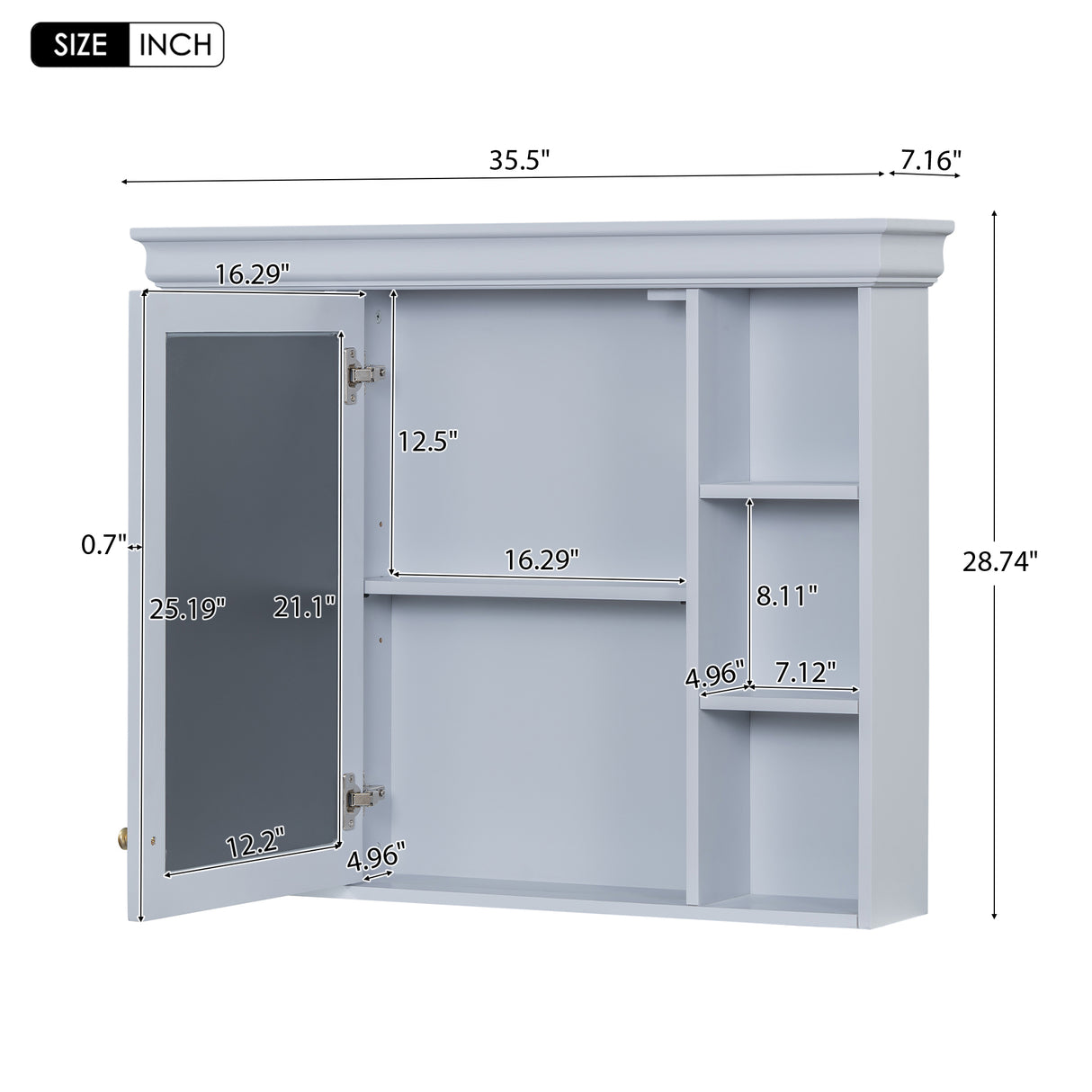 35'' x 28'' Blue Wall Mounted Bathroom Storage Cabinet with Mirror Door, Modern Bathroom Wall Cabinet with Mirror - V.I.P Digital Presence