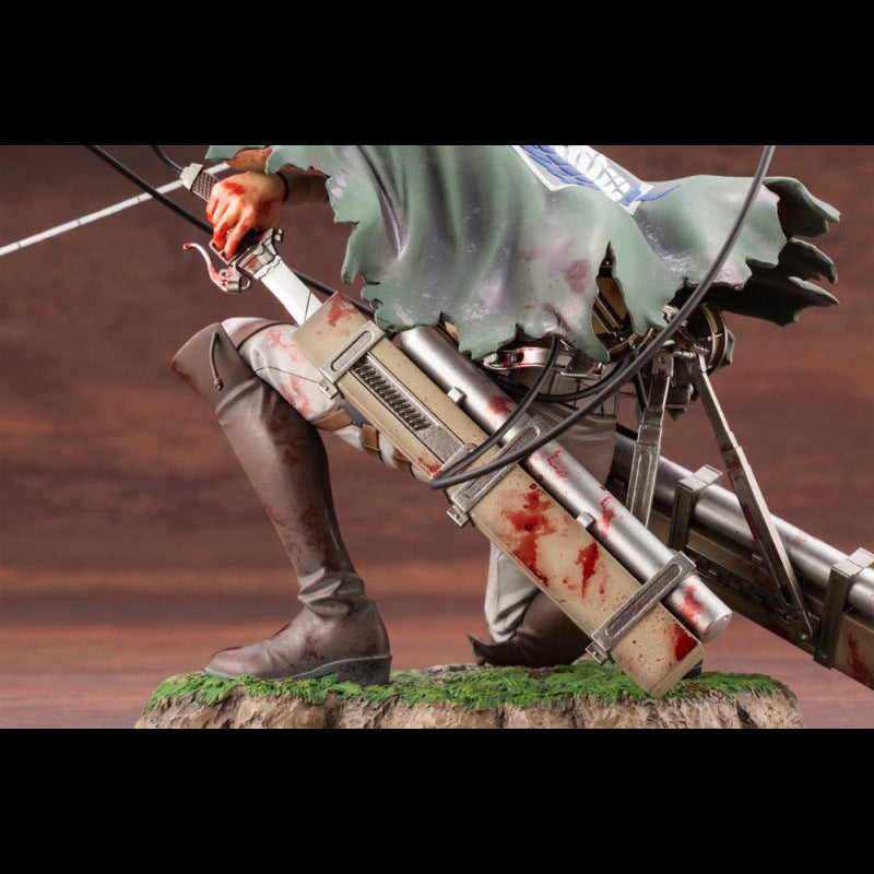 Figura de ataque al comandante del ejército gigante Liweier, postura de rodillas con daño de batalla, figura de batalla de sangre, modelo de anime