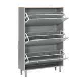 ON-TRANS narrow design shoe cabinet with 3 flip drawers and 3 independent shoe racks with 3 hooks, gray - V.I.P Digital Presence