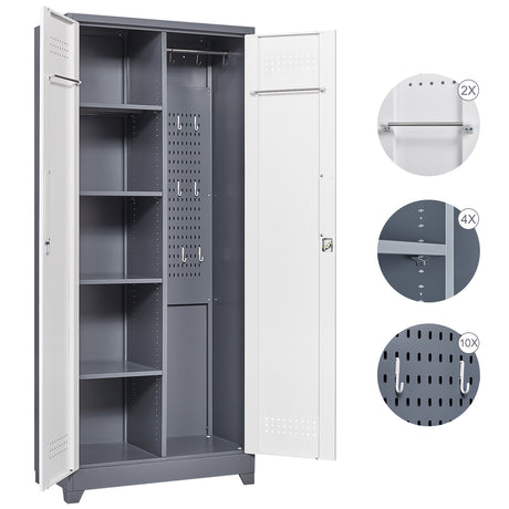 Metal storage cabinets, lockable cleaning tool cabinets, high broom tool organizers, and large storage cabinets in storage store - V.I.P Digital Presence