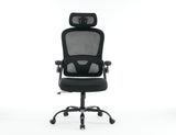High backrest mesh office chair with 3D armrests, rotating computer task chair with adjustable 2D headrest, tilt function black - V.I.P Digital Presence