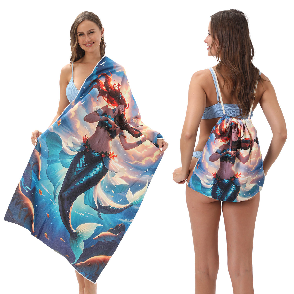 Two-in-One Foldable Beach Towel Printed Bath Towel All-In-One Beach Towel with Storage Bag - V.I.P Digital Presence