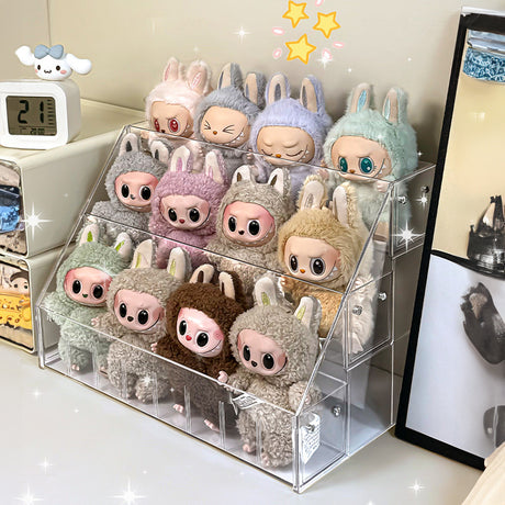Spacious 3-Layer Display Shelf for Labubu Dolls and Handmade Blind Boxes, Stepped Transparent Acrylic Storage Solution - V.I.P Digital Presence