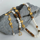 Freshwater Pearl Tiger Eye Stone Pig Nose Bracelet - V.I.P Digital Presence